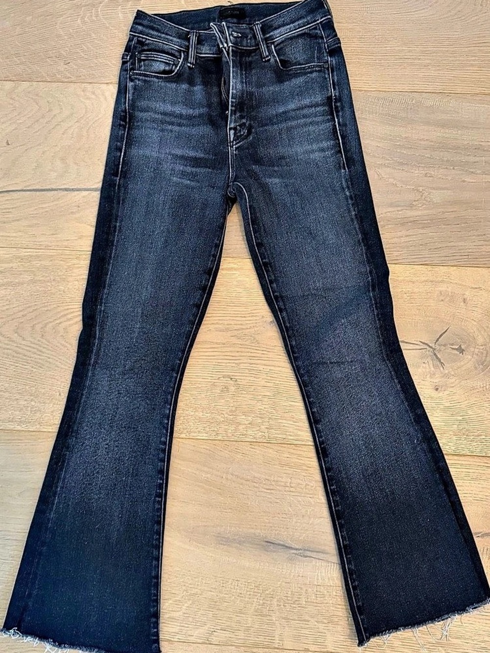 Mother The Insider Crop Step Fray Flare Jeans Black Waist 24